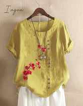 Ingvn - Summer Retro Fashion Printed Loose Casual Shirt Short-sleeved Blouses