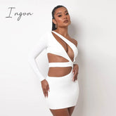 Ingvn - Double Layer Autumn Women Bodycon Dress Party Dress New Arrivals White One Shoulder Cut Out Dress Evening Club Dress