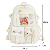 INGVN Kawaii Aesthetic Women Backpack School Bag for Teen Girls Japanese Korean Rucksack Student Bookbags with Cute Accessor Mochila