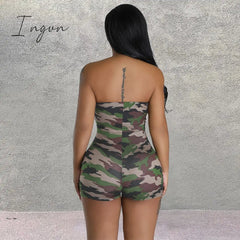 Ingvn - Sexy Camouflage Print Strapless Corset Bodycon Playsuits Women Backless Cut Out Shorts Jumpsuit 2023 Summer Harajuku Y2K Clothes