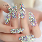 Extra Long Stiletto Press on False Nails Full Cover 3D Rhinestone Fake Nails Manicure Nail Art Tips Set for Wedding Party