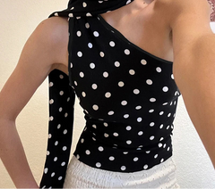 Asymmetrical Polka Dot Tank Top with Scarf Chic Sleeveless Skinny Black Cropped Tops Women Casual Streetwear Tee y2k Vest