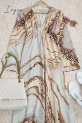 Ingvn - Casual Print Patchwork V Neck Trumpet Mermaid Dresses