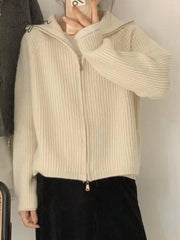 Ingvn - Deeptown Casual Knitted Cardigan Sweaters Women Autumn Vintage Zip-up Solid Loose Long Sleeve Tops Knitwear Chic Kpop