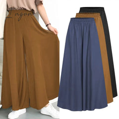 Ingvn - Spring and Summer Plus Size Women's Stretch Belt Wide-Leg Pants Women's Solid Color Wide Full-Length Casual Pants