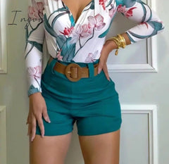 Ingvn - Spring Women Flower Printing Long Sleeve Pant Sets 2 Piece Set