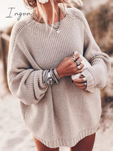 Ingvn - plus size oversized sweater fall sweater for women Solid pink blue khaki purple pullover Long sleeve loose knitted sweater