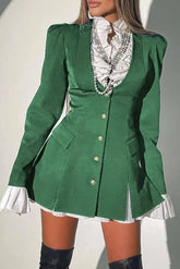 Elegant Blazer Dress Autumn Women Single Breasted Patchwork 2 Piece Set A Line Party Ol Shirt Dress