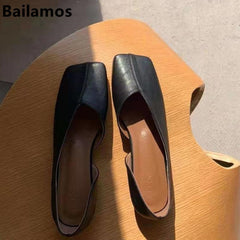Bailehou 2026 New Flat Shoes Women Square Toe Ballerina Slip on Loafers Flat Heel Ladies Shallow Mouth Casual Shoes Zapatos Muje
