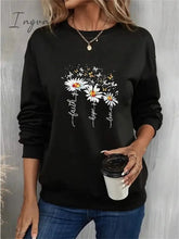 Ingvn - Women's Sweatshirt Pullover Basic Black Yellow Pink Floral Butterfly Street Round Neck Long Sleeve Top Micro-elastic Fall & Winter