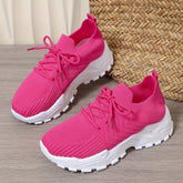 Women's Solid Color Fashion Sneakers, Lace-up Thick Sole Casual Running Shoes, Lightweight Breathable Walking Shoes, Non-Slip Soft Sole, All-Season Comfort Sports Shoes, Fabric Upper, PVC Sole, Fabric Lining, No Print