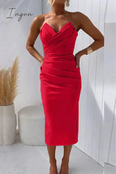 Ingvn - Sexy Formal Solid Fold V Neck Evening Dresses(8 Colors)