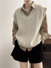 Solid V Neck Knitted Vest, Casual Sleeveless Loose Sweater Vest, Women's Clothing