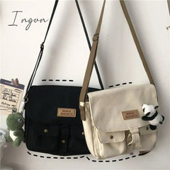 Ingvn - Top Canvas Bag Youth Ladies Messenger Bag Female Students Handbags Shoulder Bag Solid Color Letter Crossbody Bags for Women Bag