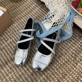 Women Flat Shoes Fashion Shallow Ankle Cross Strap Ladies Soft Sole Flat Heel Dress Round Toe Ballet Shoes