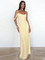 Spaghetti Strap Backless Sexy Maxi Dress Women Gown Summer Fashion Off-shoulder Draped Bodycon Club Party Long Dress
