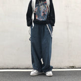 Voguable Fashion Individuality Japanese-style Jean Men Loose Stripe Denim Pant Bule/Black Man and Women Hip hop Streetwear Trouser