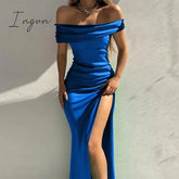 Ingvn - Summer Off Shoulder Elegant Sexy High Slit Evening Dresses Women Fashion Solid Slim Prom Party Dress Vestido Feminino Robe Femme