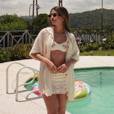 3Pcs Bandeau Biquini 2025 Women Sexy Bikini Push Up Swimsuit Female Swimwear Shiny Diamond Bathing Suit Crochet Skirt Beachwear