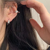 Japan retro Heart Belt Waistband Shape Small Ear Clip Earring for Women Metal Silver Color Ear Cuff Aesthetic Jewelry 1 pc
