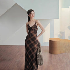 Elegant Retro Casual Maxi Dresses Summer Stripe Bow Halter Dress Straight Slender Dress High Street Party Women's Wear