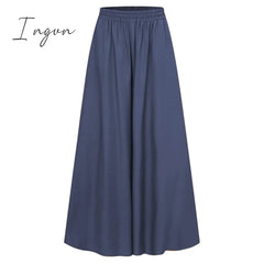 Ingvn - Spring and Summer Plus Size Women's Stretch Belt Wide-Leg Pants Women's Solid Color Wide Full-Length Casual Pants