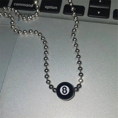 Creative Black 8 Billiard Pendant Beads Necklace For Women Men Hip Pop Punk Unusual Titanium Steel Neck Chains Fashion Jewelry