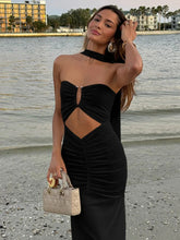 Hollow Out Backless Sexy Maxi Dress Women Gown Summer Halter Off-shoulder Backless Club Party Long Dress Elegant