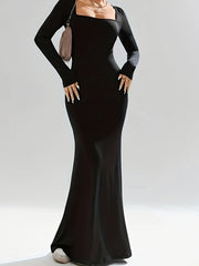 Autumn And Winter Women's Fashionable Casual Long-sleeved Solid Color Dress