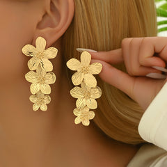 1 Pair Of Dangle Earrings Golden Flower Tassel Design Symbol Of Beauty And Elegance Match Daily Outfits Evening Party Decor