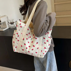 Ingvn Corduroy Tote Bag Minimalist Underarm Women's Large Capacity Casual Shoulder Bag Student Classroom Laptop Bag