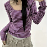 Cozy Striped Long Sleeve Crew Neck T-Shirt - Soft, Breathable, and Stylish for Spring & Fall - Women's Casual Wear for Everyday Comfort