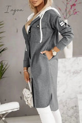 Ingvn - Casual Solid Patchwork Hooded Collar Outerwear
