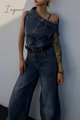 Ingvn - Casual Solid Patchwork Asymmetrical Sleeveless Two Pieces