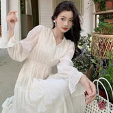 Elegant Princess Evening Dress for Women High Waist A-line V-Neck Autumn French Casual Prom Robe One Piece Vestidos Mujer New