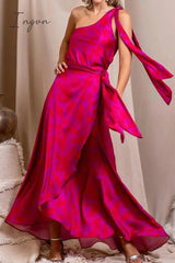 Ingvn - Sexy Print Bandage Asymmetrical Oblique Collar Irregular Dress Dresses