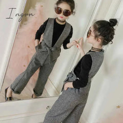Ingvn - Teenage Girls Clothing Set 12 13 14 Years Spring Plaid Vest T-shirts Pants 3pcs Suit for Girls Clothes Fashion Kids Costume