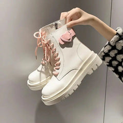Ingvn Booties Round Toe Kawaii Short Shoes for Woman Punk Style Footwear Combat Platform Cute Women's Ankle Boots Chunky Spring