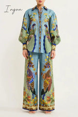 Ingvn - Casual College Animal Printing Turndown Collar Long Sleeve Two Pieces