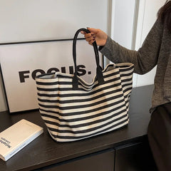 Ingvn Commuter Bag Women Fashion Large-capacity Handbag Bag Student Striped New Niche Zebra Canvas One-shoulder Mommy Tote Bags
