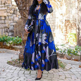 Ingvn - Women Vintage Floral Printed Long Sleeve Summer Dress Retro Plus Size Office Maxi Vestidos Elegant Ladies Party Long Shirt Dress
