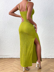 Elegant One-Shoulder Polyester Knit Dress with Side Slit - Stretch Fit Solid Color Gown for Women with Ruched Detail, Perfect for Fall Season