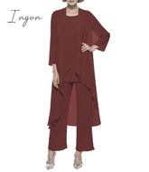 Ingvn - Mother of the Bride Dresses Plus Size Dress Blazer Champagne Chiffon Pantsuit 3 Pieces Wedding Party Guest Gown Dress