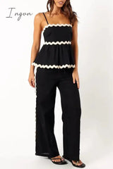 Ingvn - Casual Ripple Draw String Backless Contrast Sleeveless Two Pieces