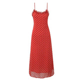New Women Polka Dot Red Sexy Long Dreses Ruffle O Neck A-line Midi Summer Party Dressess Holiday Robe