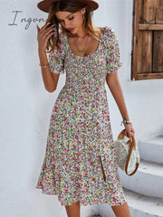 Ingvn - Ladies Sexy Vintage Floral Print Boho Summer Dress Women Casual Elastic Bohemian Beach Dress Women Sundress Robe Vestidos Female