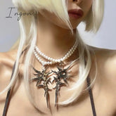 Ingvn - Grunge Accessories Irregular Letter Pendant Necklace Punk Jewelry Thorn Necklaces for Women Goth Choker Korean Fashion Chains