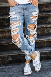 Ingvn - On-trend Ripped Straight Jeans