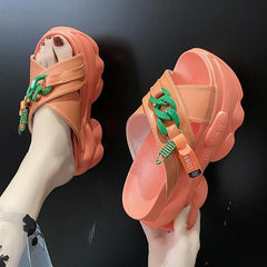 Shoes House Slippers Platform Slides Slipers Women Heeled Mules Black Sandals Fashion Lady High Summer Beige Luxury Girl