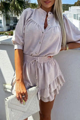 Ingvn - Casual Simplicity Solid Stringy Selvedge Long Sleeve Two Pieces(5 Colors)